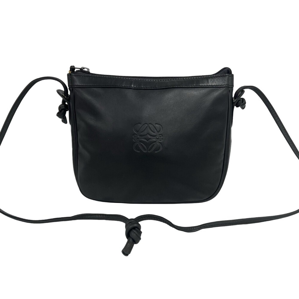 LOEWE Vintage Anagram Logo Engraved Leather Shoulder Bag/Pouch/Sacoche, Black...